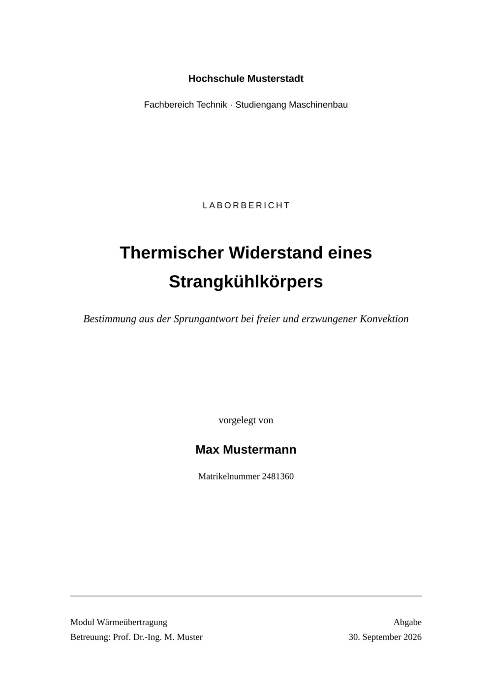Titelblatt der fertigen Arbeit