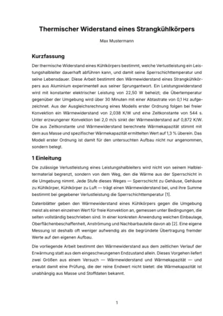 Erste Seite einer Arbeit, gesetzt in der Vorlage Abschlussarbeit Modern