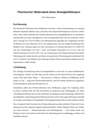 Erste Seite einer Arbeit, gesetzt in der Vorlage Abschlussarbeit Standard