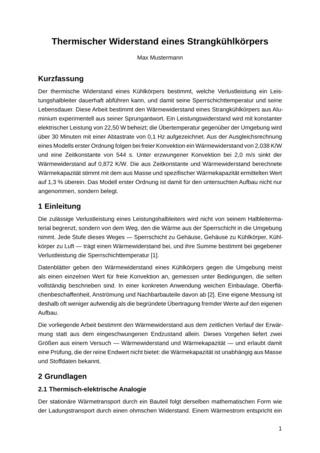 Erste Seite einer Arbeit, gesetzt in der Vorlage Technischer Bericht